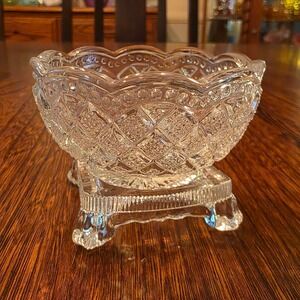 Vintage Glass Fostoria Avon Footed Salt Cellar Bowl Diamond Point Scalloped Edge